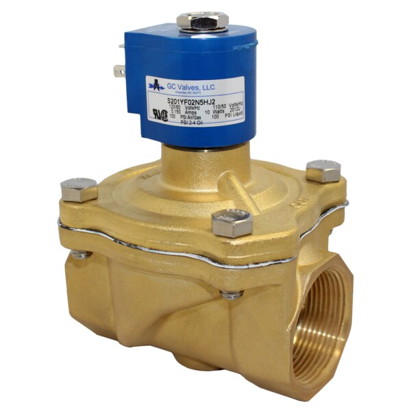 Solenoid Valve, 2-Way, 1 in Pipe Size, 24V DC, Diaphragm, Pilot Operated, Brass, PTFE